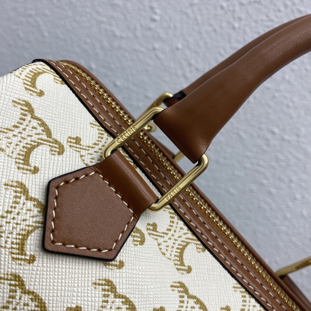 Celine Small Boston Cuir Triomphe In Triomphe Canvas And Calfskin Beige 197582